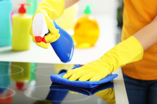Professional cleaning team removing builder dust from a Highbury flat